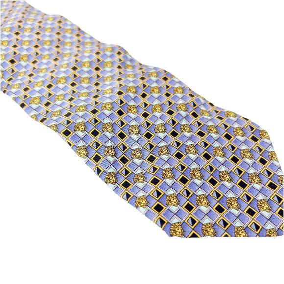 VERSACE logo pattern necktie Blue silk Men's Accessories made in Italy Used - Picture 2 of 6